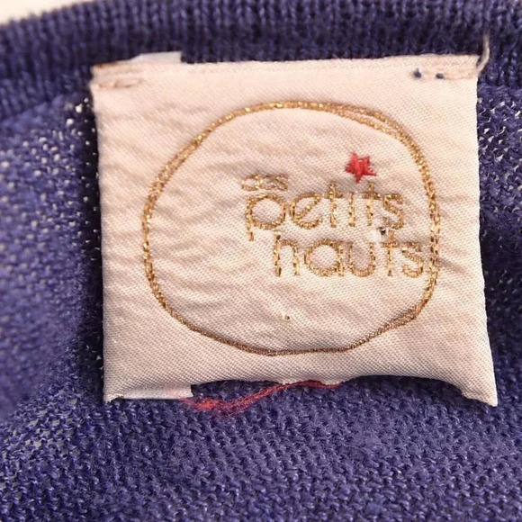 Des Petits Hauts Linen Purple V Back Bat Wing Embellished Sweater - Picture 6 of 10